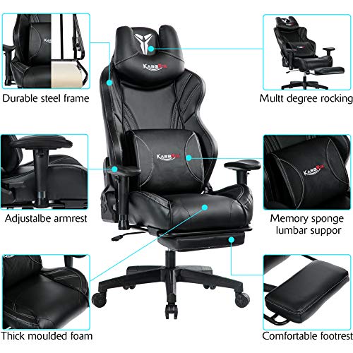 Kasorix Big and Tall Gaming Chair with Footrest,Black Chair with