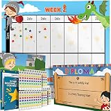 Potty Training Chart - Reward Sticker Chart - Dragon Theme - Marks Behavior Progress - Motivational Toilet Training for Toddlers and Children - Great for Boys and for Girls (Boys Theme)