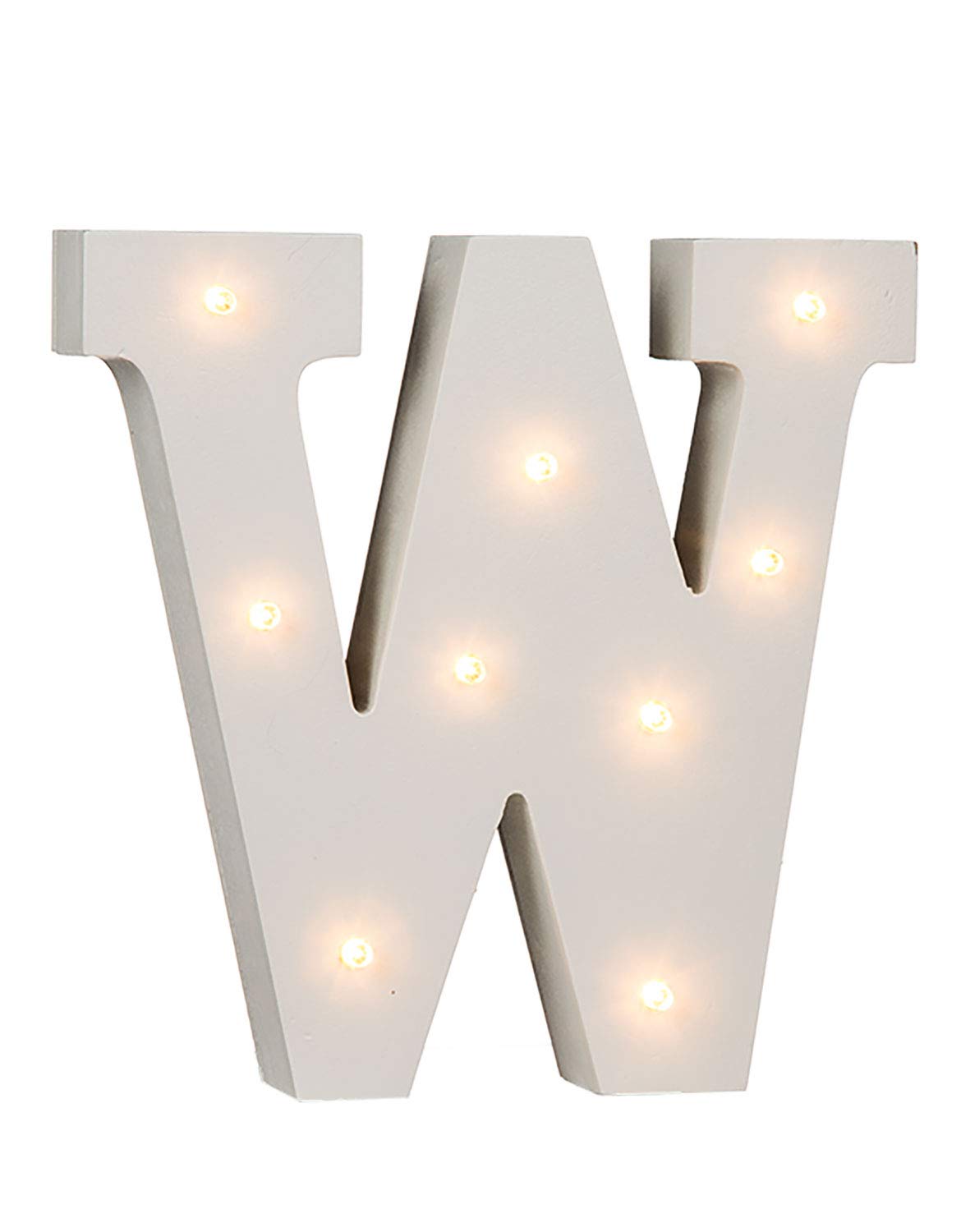 OOTB Illuminated Letter W Light with 9 LED, Wood, White