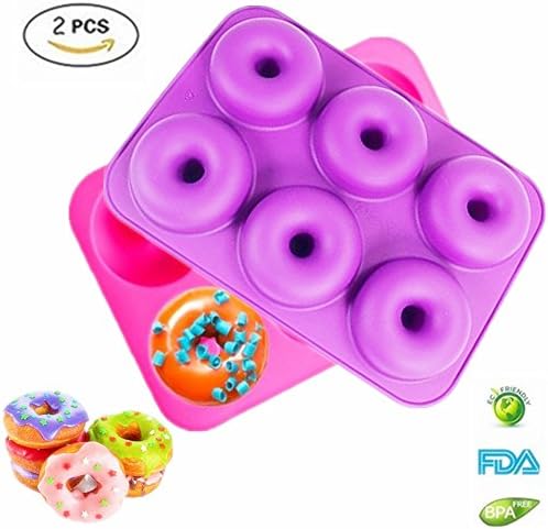 Silicone Donut Baking Pan, LZMU 6 Cavity Nonstick Donut Mold, Doughnut Pan Mold, Muffin Cups, Biscuit Mold for Baking…