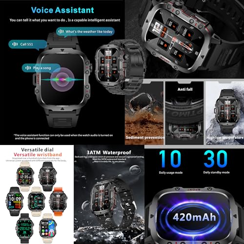 MYSHUN Reloj Inteligente Hombre con Llamadas, 1,96 Pulgada Smartwatc Hombre Deportivo con Podometro Pulsometro SpO2 Sueño Presion Arterial Actividad 3ATM Reloj Digital para iOS Android (Negro)
