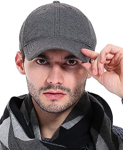 AUBREYRENE Men's Baseball Cap,Twill Denim Velvet Casual Hat,Velcro Adjustable(Gray)