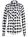 Luna Flower Simple Roll Up Sleeve Plaid Checker Flannel Shirt Tops 094-Black_White US S