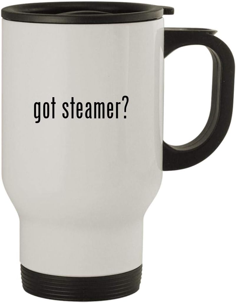 got steamer? - Stainless Steel 14oz Travel Mug, White