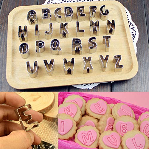 26Piece Large Alphabet Cookie Cutter Set (A Z), Stainless Steel Decorating Tools Letters