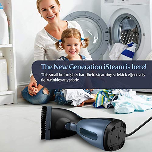 iSteam Steamer for Clothes [Luxury Edition] Powerful Dry Steam. Multi-Task: Fabric Wrinkle Remover- Clean- Refresh. Handheld Clothing Accessory. for All Kind of Garments. Home/Travel [220V Blue] - Thumbnail 2