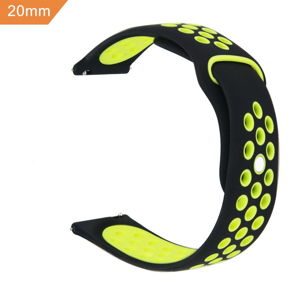 20mm Silicone Watch Band Quick Release Breathable, iBazal Silicone Replacement for Samsung Gear Sport/ Samsung Gear S2 Classic/ Huawei Watch 2 20mm/ Fossil Q Control Smart Watch 20mm(Black/Yellow)
