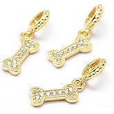 DanLingJewelry 10Pcs Brass Pave Cubic Zirconia Bone Charms Golden Color Dog Bone Dangle Pendant Beads for European Jewelry Bracelets Making