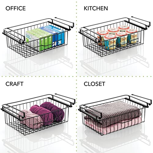 mDesign Large Metal Wire Hanging Pullout Drawer Basket Sliding Under