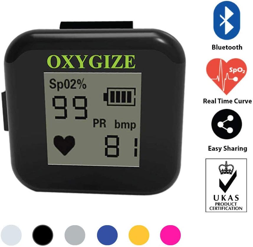Oxygize Ring Oxymeter with Bluetooth to Monitor & Probe Blood Oxygen Saturation Level and Pulse Oximeter from Fingertip for Infants, Kids, Baby, Adult and Professional Doctors (Black)