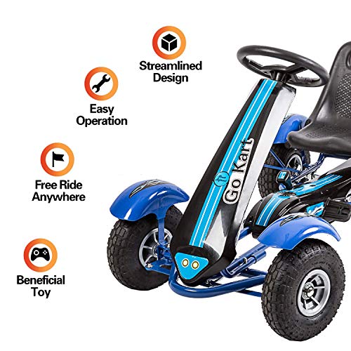 Kinbor Go Kart/Pedal Car,Pedal Powered Ride On Toys for Boys & Girls with Adjustable Seat Blue - Thumbnail 4