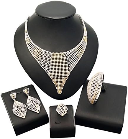 American Diamond Jewelry Set Earrings Costume Necklace Rings Saudi Ethiopian Women Bride Wedding Girls Nigerian Zircon Dubai 18k Gold Plated Filled Fashion African Indian Cubic Zirconia Bridal