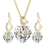 Perman Womens Jewelry Set, Fashion Crystal Heart Necklace and 1 Pair Earrings for Wedding, cheap stuff (White)