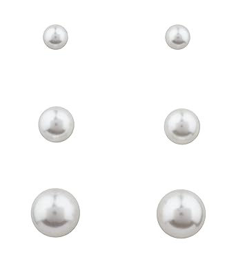 SIX Ohrstecker-Set: Perlen Ohrringe in 3 verschiedenen Größen, perlmuttfarben Kugel mit zartem Schimmer, chirurgischer Stahl 