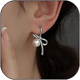 Pearl Bow Earrings for Women Gold Bow Earrings Bow Pearl Stud Earrings Pearl Bowknot Statement Earrings Jewelry Gifts for Women