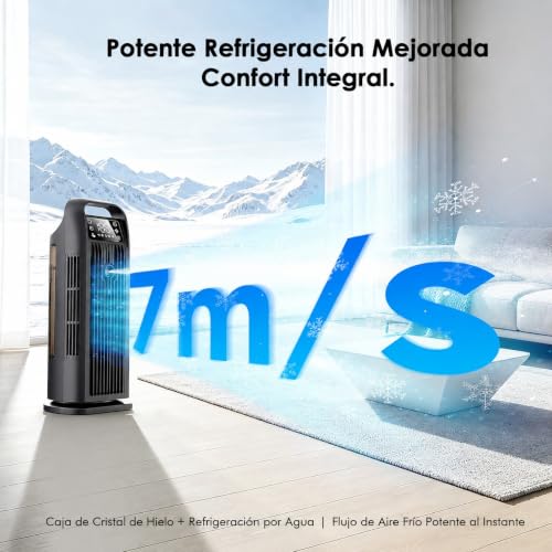 Portable Tubeless Air Conditioner, 6 in 1 Mini Air Conditioner Without Installation, Silent Tower Fan with Control, 120° Oscillation, 1.2L Reservoir, 12H Timer, Low Consumption, Matte Black