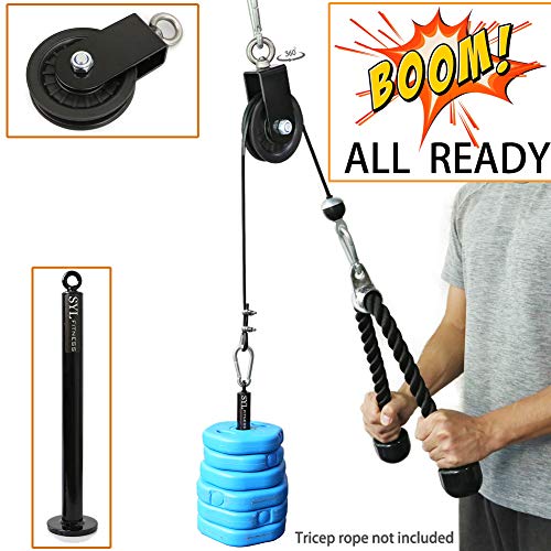 SYL Fitness LAT Cable Pulley System with Loading Pin DIY Home Garage Gym Cable Crossover Tricep Pulldown Attachment(Pulley System for Standard Weight Plates)