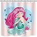 Girls Cute Mermaid Shower Curtain Cartoon Kids Blue Heart Colorful Purple Hair Seaweed Fish
