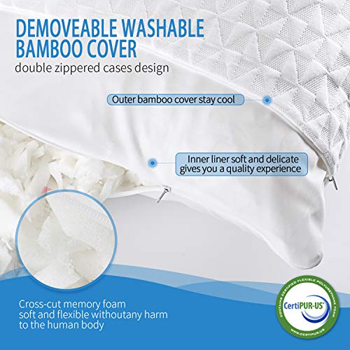 SORMAG Bed Pillows for Sleeping ( Queen Size) Adjustable Loft Bed Pillows,Memory Foam Pillow Washable Removable Cooling Bamboo Pillow