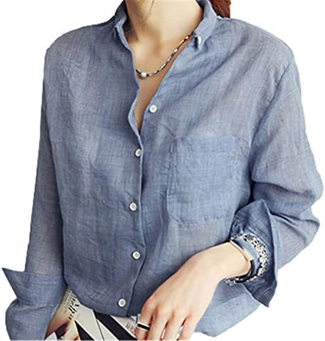 DFIYWEHJSDJK Womens Tops Autumn Linen White Long Sleeve Korean Clothes Denim Blue Shirt L