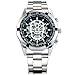 Caluxe Men's Skull Watch Skeleton Automatic Mechanical Wrist Watch Self Winding with Stainless Steel Band