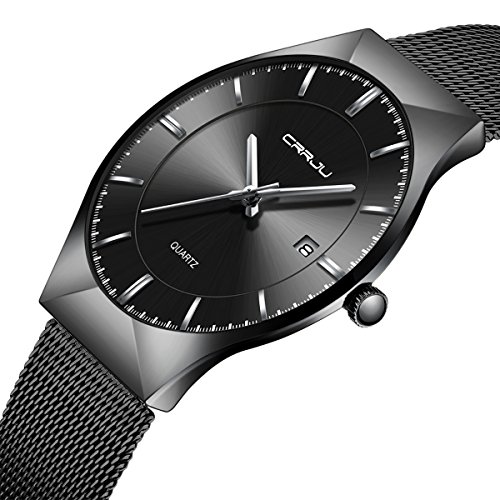 MODIWEN Men's Ultra-Thin Business Quartz Analog Date Wrist Watch Quartz with Mesh Leather Strap