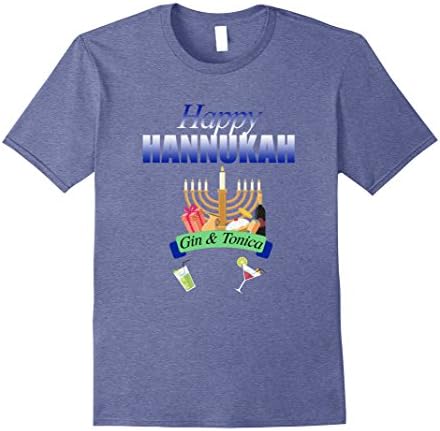 Mens Happy Hannukah Funny Gin and Tonic Celebration Tshirt Large Heather Blue
