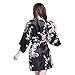 Deksias Women's Printing Peacock Kimono Robe Silk Robe (XXL, Black)