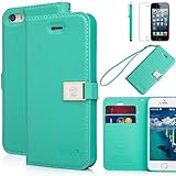 iPhone 5s case,iPhone SE case,iPhone 5 case,by Ailun,Wallet case,PU leather case,credit card holder,Flip Cover Skin[Mint Green] with screen protect and styli pen