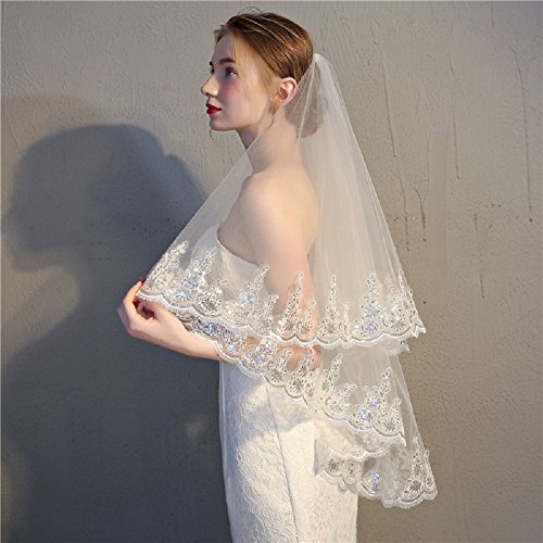 Wcysin Women's Short 2 Tier Lace Wedding Bridal Veil With Comb