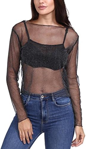 Orangeskycn Womens Sheer Mesh Shirt Crop Tops Tee Ladies Blouse T Shirt