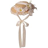 COSDREAMER Girls Women Tea Party Sun Hat Lace Ribbons Straw Hats Small