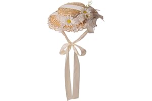 COSDREAMER Girls Women Tea Party Sun Hat Lace Ribbons Straw Hats Small Hat