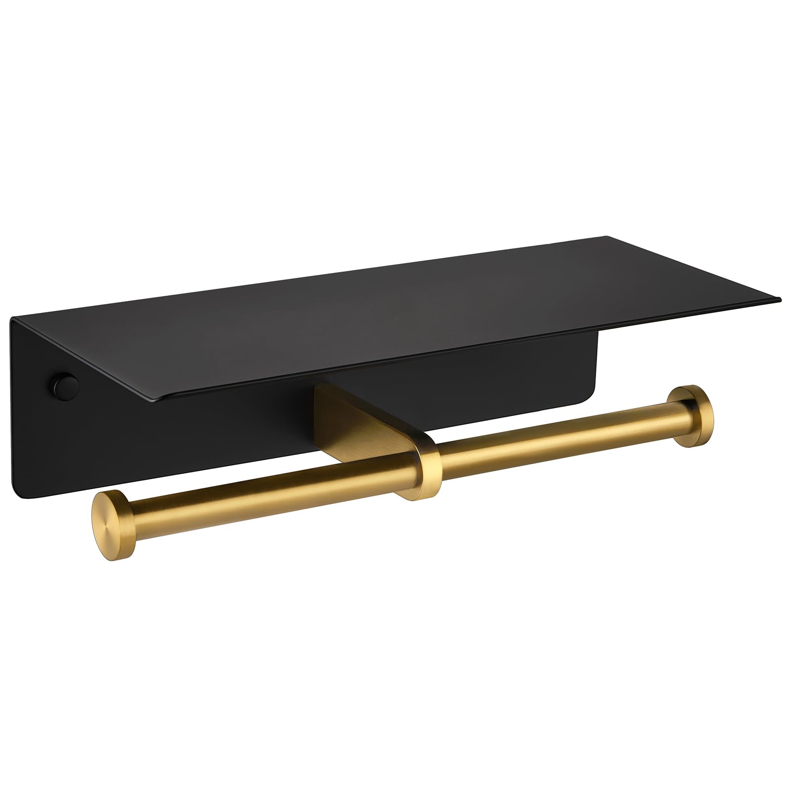 Photo 1 of APLusee Double Toilet Paper Holder with Phone Shelf Black & Gold, 304 Stainless Steel Tissue Paper Roll Storage Dispenser, Wall Mounted