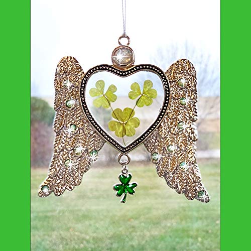 Irish Angel Wings Suncatcher Dried Pressed Shamrock Angels Wings Sun