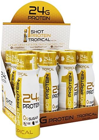 1Shot Protein, Tropical, 24g Protein in a Pocket-Sized Shot, 0g Sugar, 96 Cals, Gluten-Free, Lactose-Free, 3 Fl Oz (Pack of 12)
