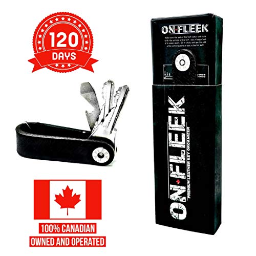 On FLEEK! Compact Leather Key Holder and Keychain Organizer Genuine Leather Multitool Bottle Opener (Black)