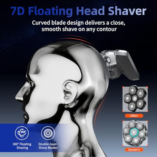 Head Shavers for Bald Men-Kensen 2-Speed Adjustable 7D Waterproof Mens Electric Shavers for Face-Long Battery Life Electric Razor for Men with LED Display-Type-C Rechargeable/Wet & Dry/Gift for Men