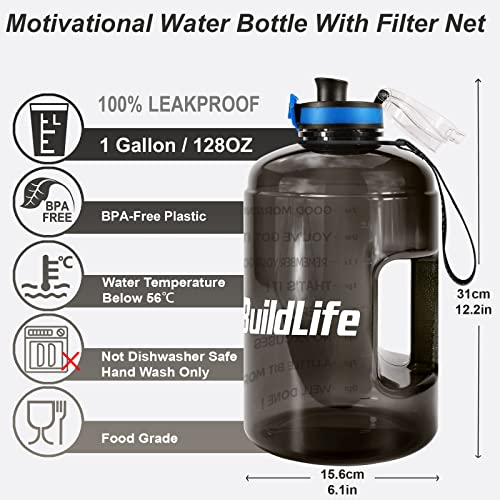 BuildLife Gallon Water Bottles with Times to Drink Gallon Water Jug