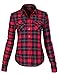 Luna Flower Women's Simple Long Sleeve Front Pocket Cowboy Plaid Shirts (GTEW132)