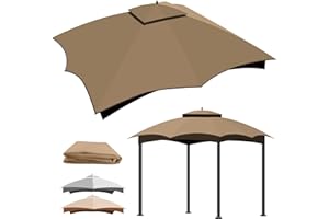 QDRECLOD Replacement Gazebo Canopy Top 10 x 12 for Lowe's Allen Roth Gazebo, Double-Tier Gazebo Roof Cover with Air Vent,Heavy Duty Canopy Roof Gazebo Top 10X12 Gazebo Cover (Khaki)