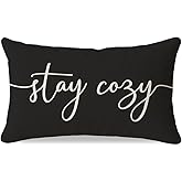 PANDICORN Black and White Pillow Cover 12x20 Inch, Stay Cozy Modern Farmhouse Lumbar Decorative Cushion Case for Couch Sofa or Bed, Minimalist Living Room or Entryway Home Decoration Accent
