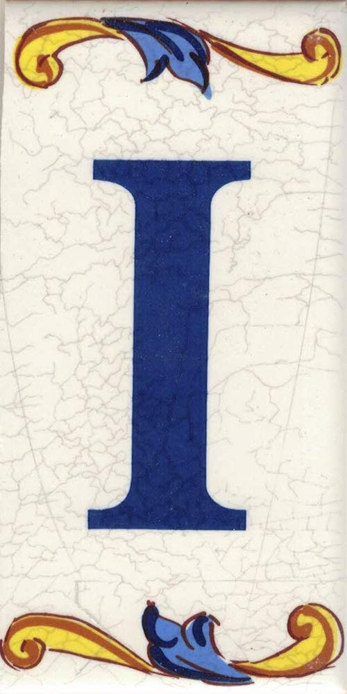 TORO DEL ORO House Numbers - Tile Numbers and Letters - Ceramic Chalk - Crackle Style - Names & Address - Medium Craquelle Design 5x10cm (Letter I)