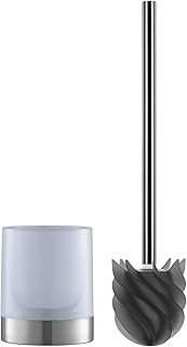 LOOMAID Silikon-WC-Bürste inkl. Bürstenhalter milchig | schmutzabweisender Reinigungskopf mit flexiblen Lamellen [Edelstahl/anthrazit]