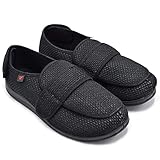 W&Lesvago Men's Extra Wide Width Adjustable Diabetic Slippers - Comfortable Indoor&Outdoor Shoes ((Men) US 11# Mesh, Mesh Black)