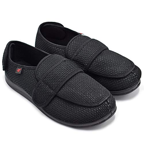 W&Lesvago Men's Extra Wide Width Adjustable Diabetic Slippers - Comfortable Indoor&Outdoor Shoes ((Men) US 11# Mesh, Mesh Black)
