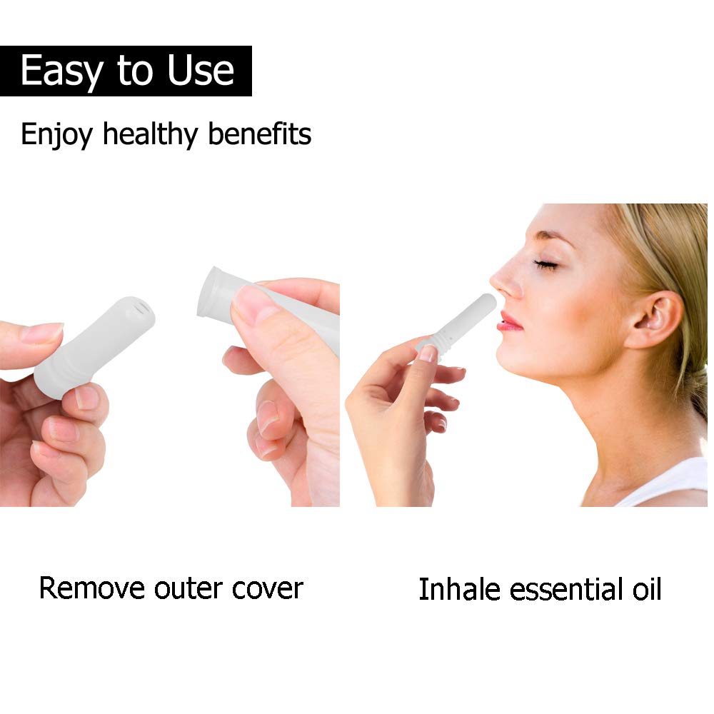 Nasal Inhalers for Essential Oils, Aromatherapy Refillable Blank Plastic Nasal Inhaler Tubes,with 2 Mini droppers 24 Cotton Wicks and 24 Writable Stickers,White 24 Pack