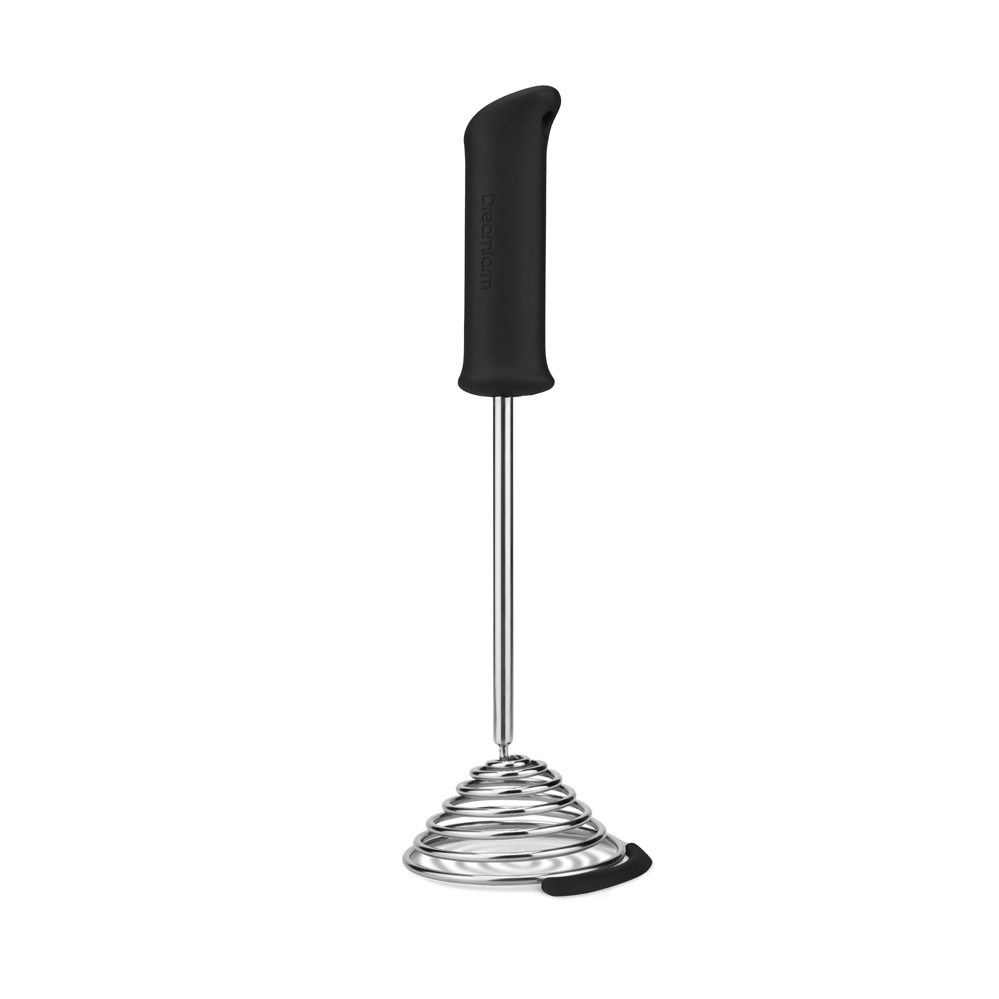 Dreamfarm Smood | One-Handed Press Stainless-Steel Spring Coil Vegetable and Potato Masher with Soft Grip Silicone Pot Bowl Scraper | Black