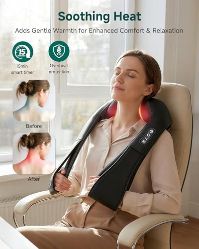 Shiatsu Neck Massager Kneading Shoulder Massage Pillow with Heat for Car Home Office Use SL632 Snailax (Black)