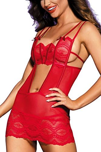 xspice Hollow Chemises Women Lingerie Babydoll Sexy Lace Mesh Red